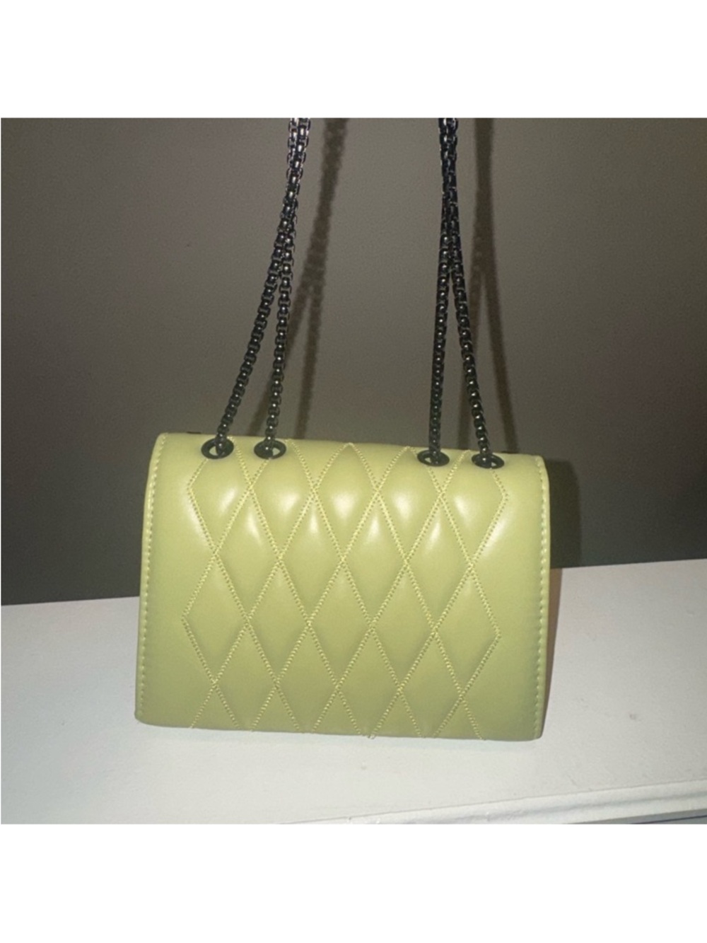 Quilted Stud-Trim Shoulder Bag in Yellow with Wine Glass Bag Charm - Picture 3 of 6